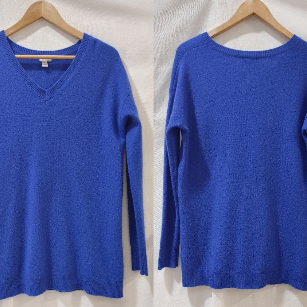 Halogen Cashmere Long Sleeve Tunic Sweater Cobalt Blue XS Vneck Classic